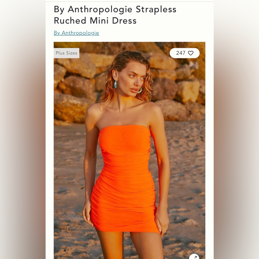 Anthropologie strapless ruched mini dress